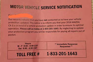 Motor Vehicle Service Notification – Is It a Scam?