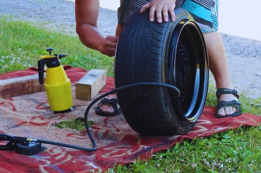 how to put a tire back on the rim at home