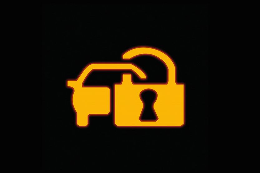 car with lock symbol on dashboard